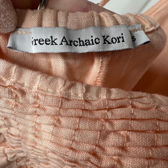 Greek Archaic Kori Peach Linen Maxi Dress Size Small - Picture 4 of 7
